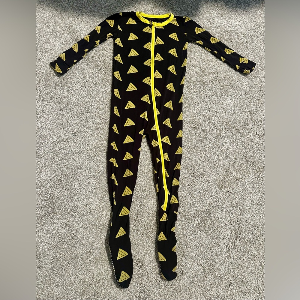 Kickee Pants Black and Yellow Pizza Print Kids Footie